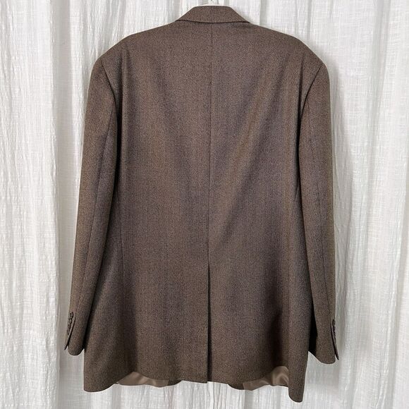 Izod Brown 100% Lambswool Herringbone 2 Button Satin Lined Blazer Sport Coat 44L - Picture 7 of 10
